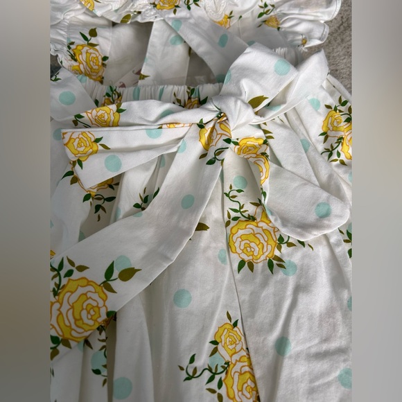 Girls Size 3T Serendipity Ruffle Dress, NWT, Yellow Roses/Blue Polka Dots - Picture 6 of 12